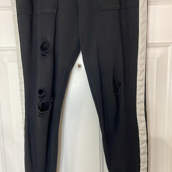 PAM & GELA Side Stripe Distressed Drawstring Elastic Stretch Track Pant Leggings - Picture 5 of 14